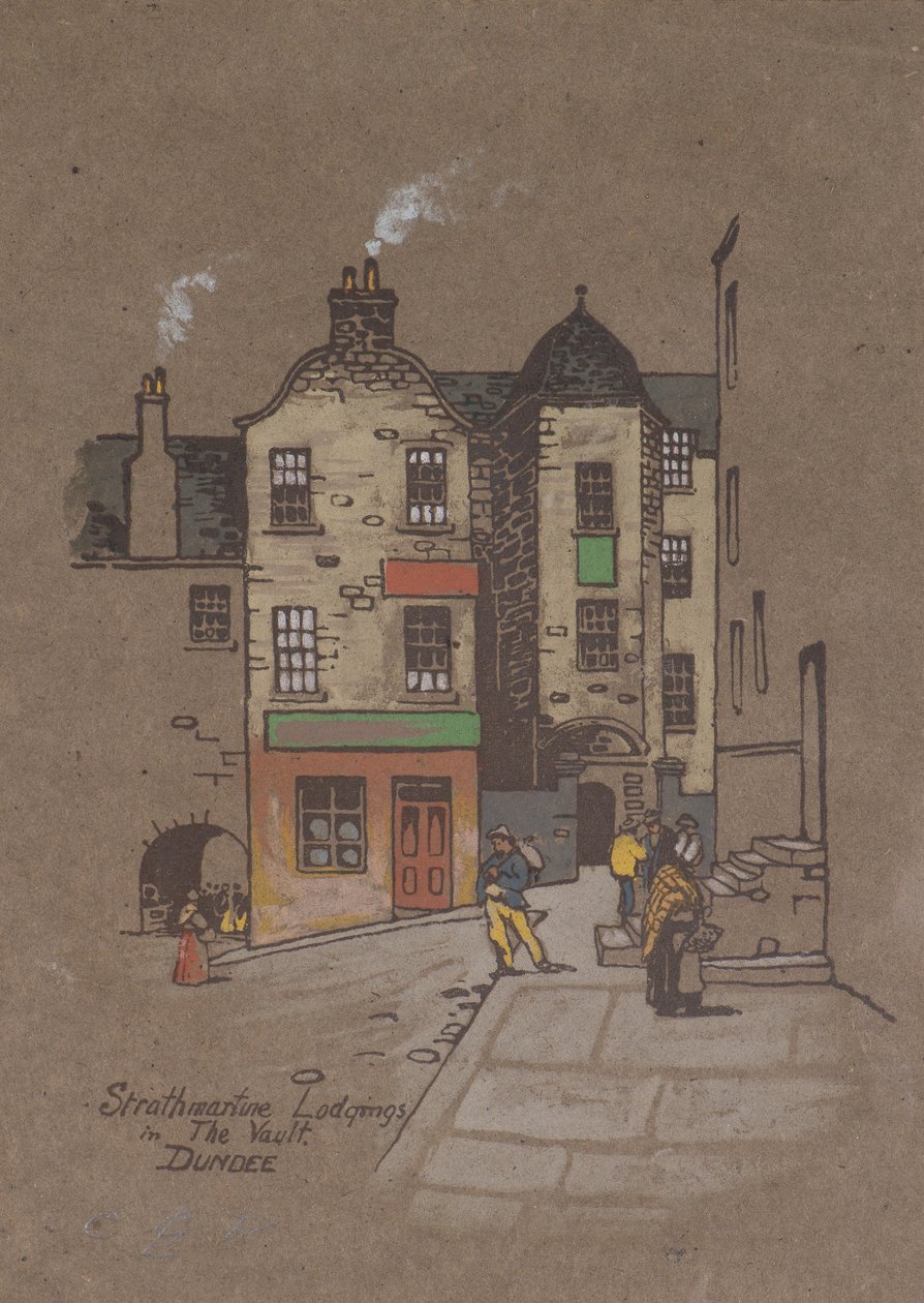 Strathmartine Lodgings, w skarbcu, Dundee (ręcznie kolorowany nadruk) autorstwa Charles Gustav Louis Phillips