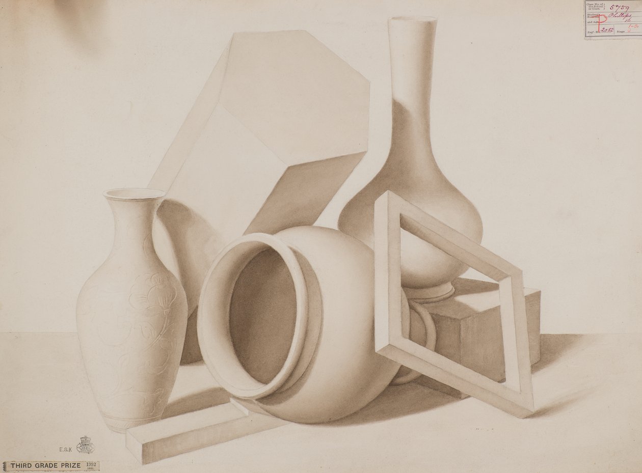 Studium [Wazony, kwadrat i sześciokąt], ok. 1881 (rysunek płukania) autorstwa Charles Gustav Louis Phillips