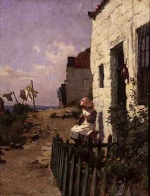 Przy drzwiach chaty autorstwa Charles Haigh Wood