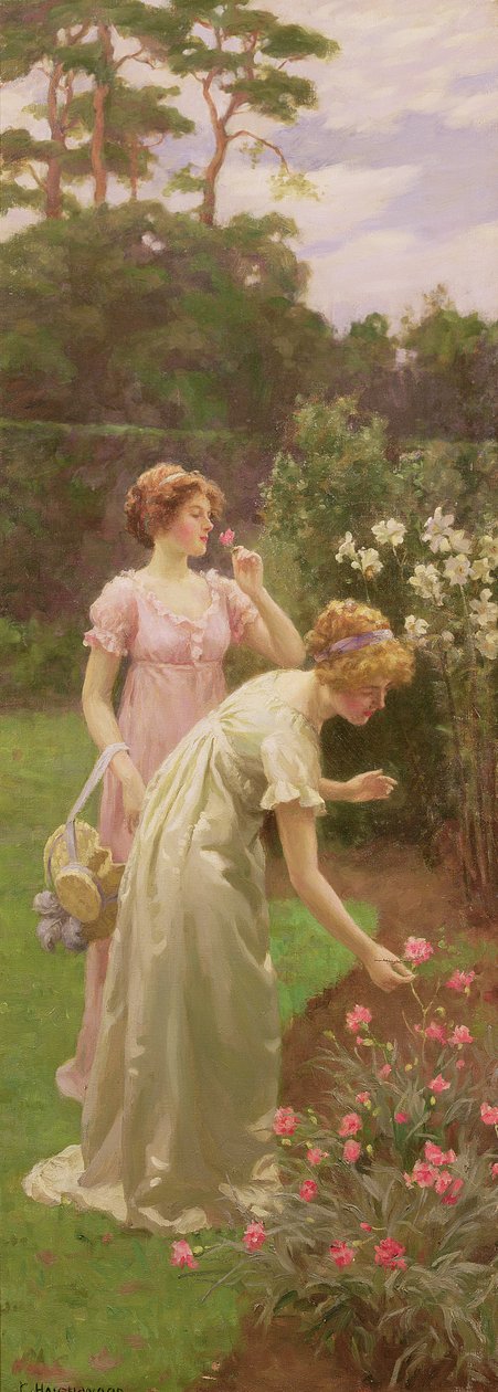 Dwie panie zrywające kwiaty autorstwa Charles Haigh Wood