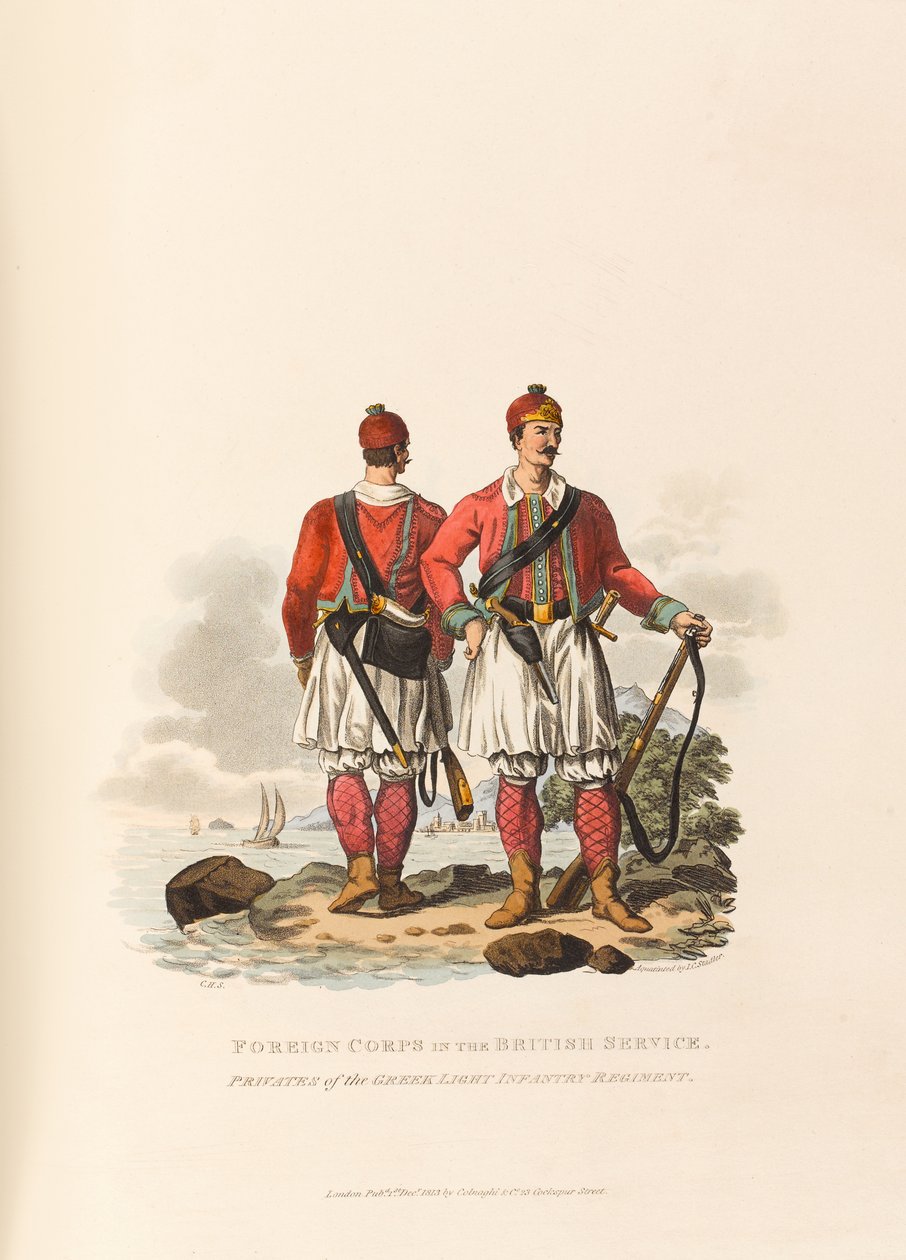„Korpus zagraniczny w służbie brytyjskiej. Szeregowcy greckiego pułku piechoty lekkiej” autorstwa Charles Hamilton (after) Smith