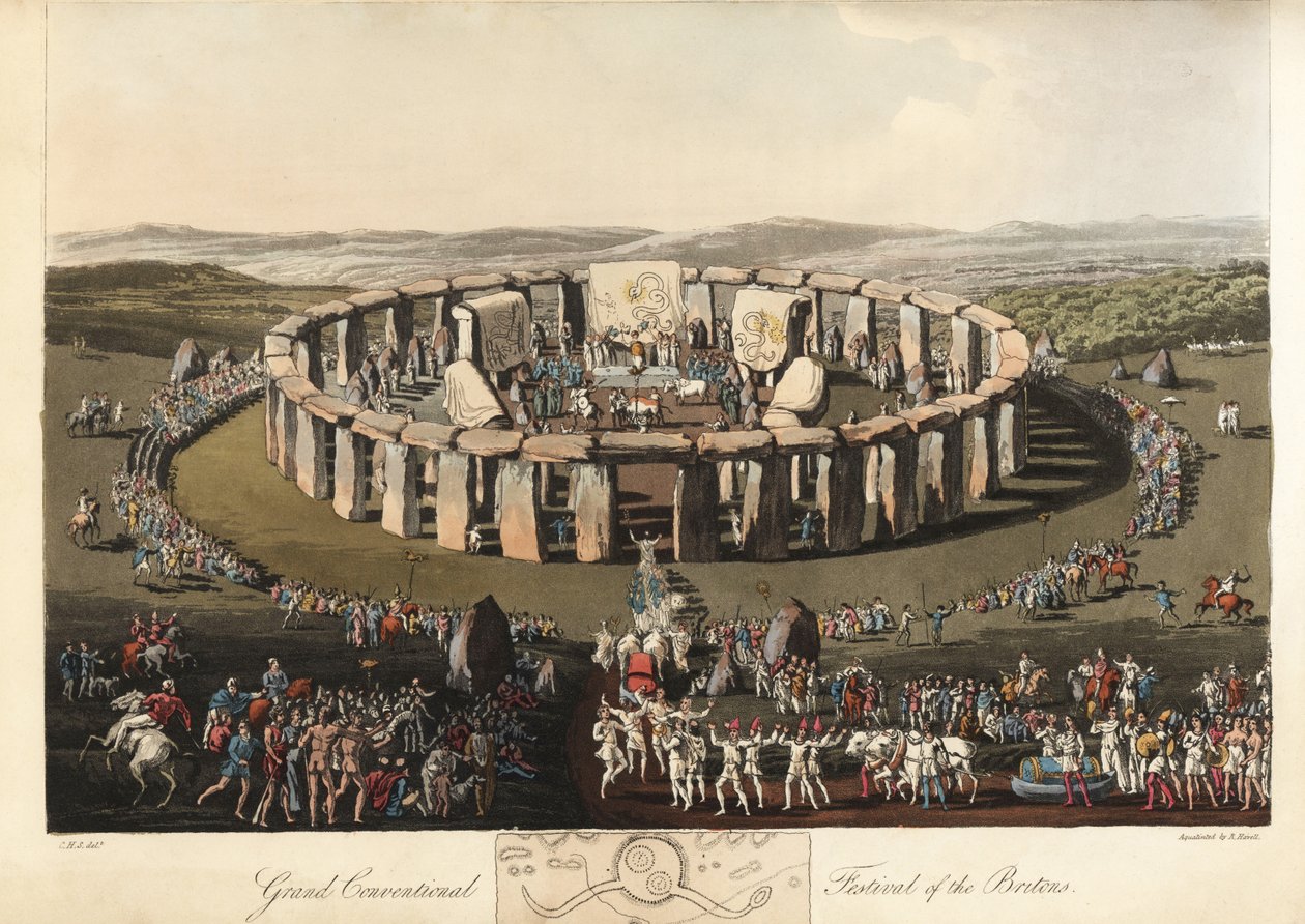 Wielki Konwencjonalny Festiwal Brytyjczyków w Stonehenge, pre-Ro, 1821 (grawerowanie) autorstwa Charles Hamilton (after) Smith
