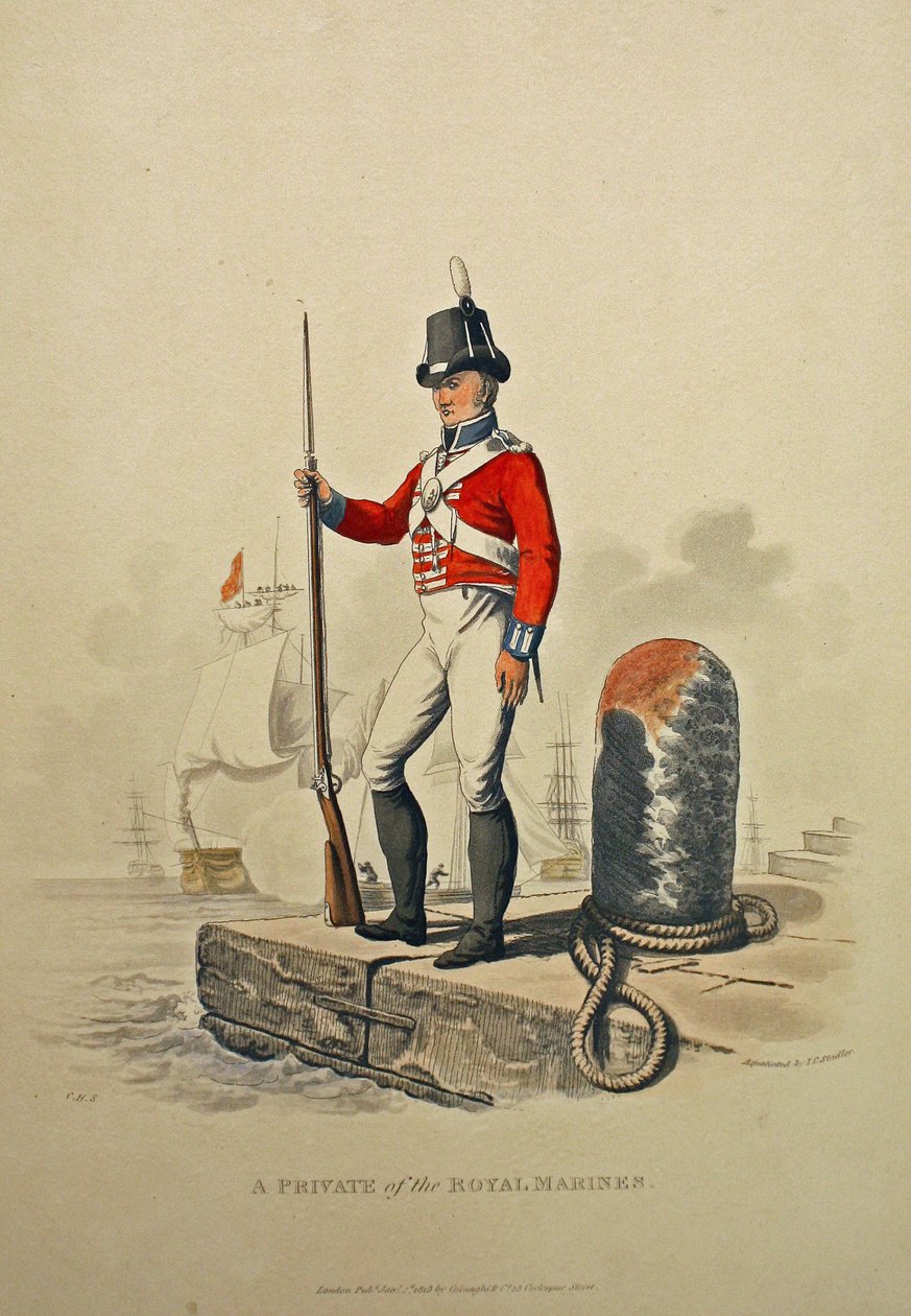 Szeregowiec Royal Marines, rytowany przez Josepha Constantine Stadlera, opublikowany 1815 (akwatinta) autorstwa Charles Hamilton Smith