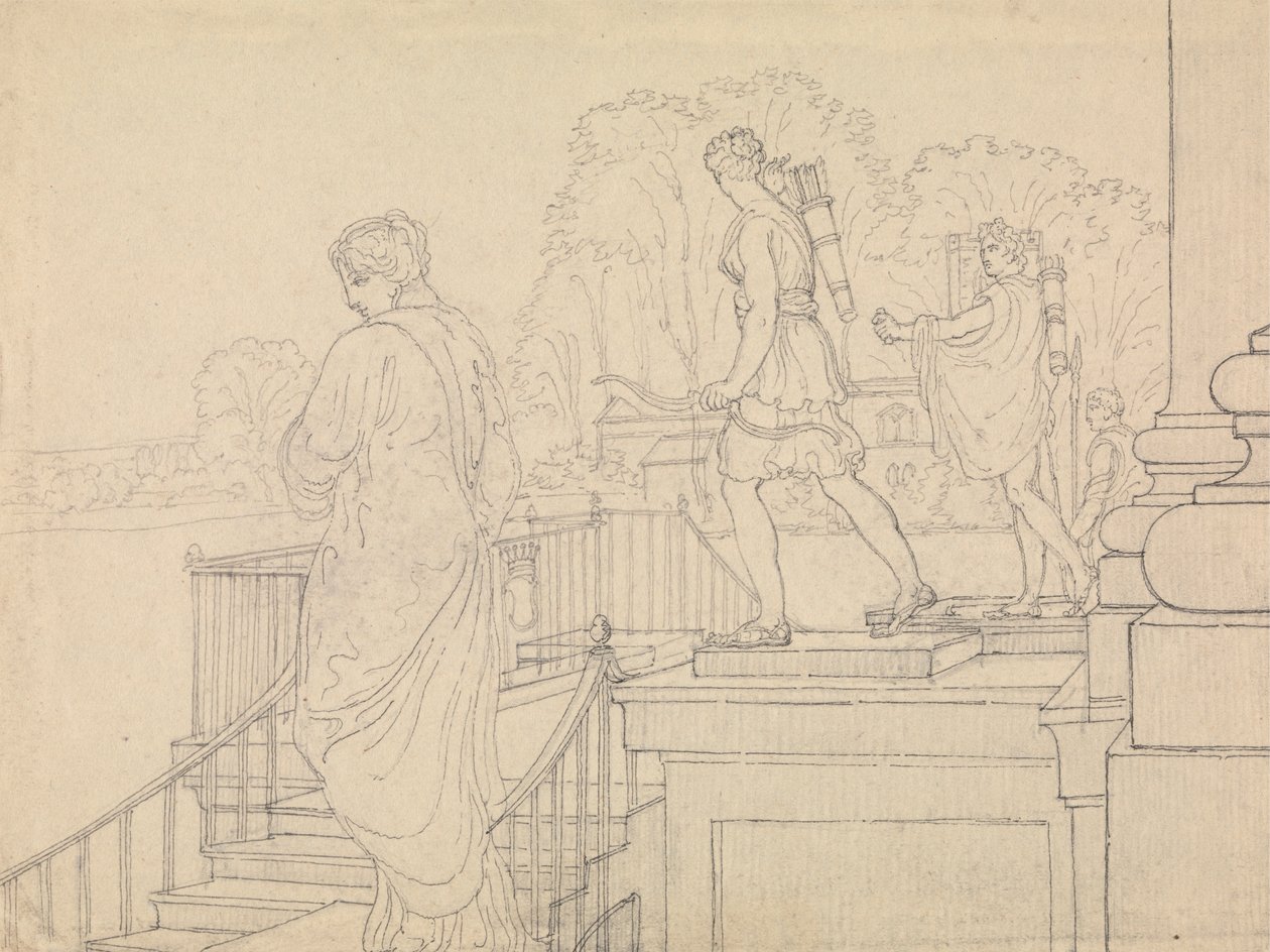 Ganek z posągami, Easton Neston, Northants autorstwa Charles Hamilton Smith