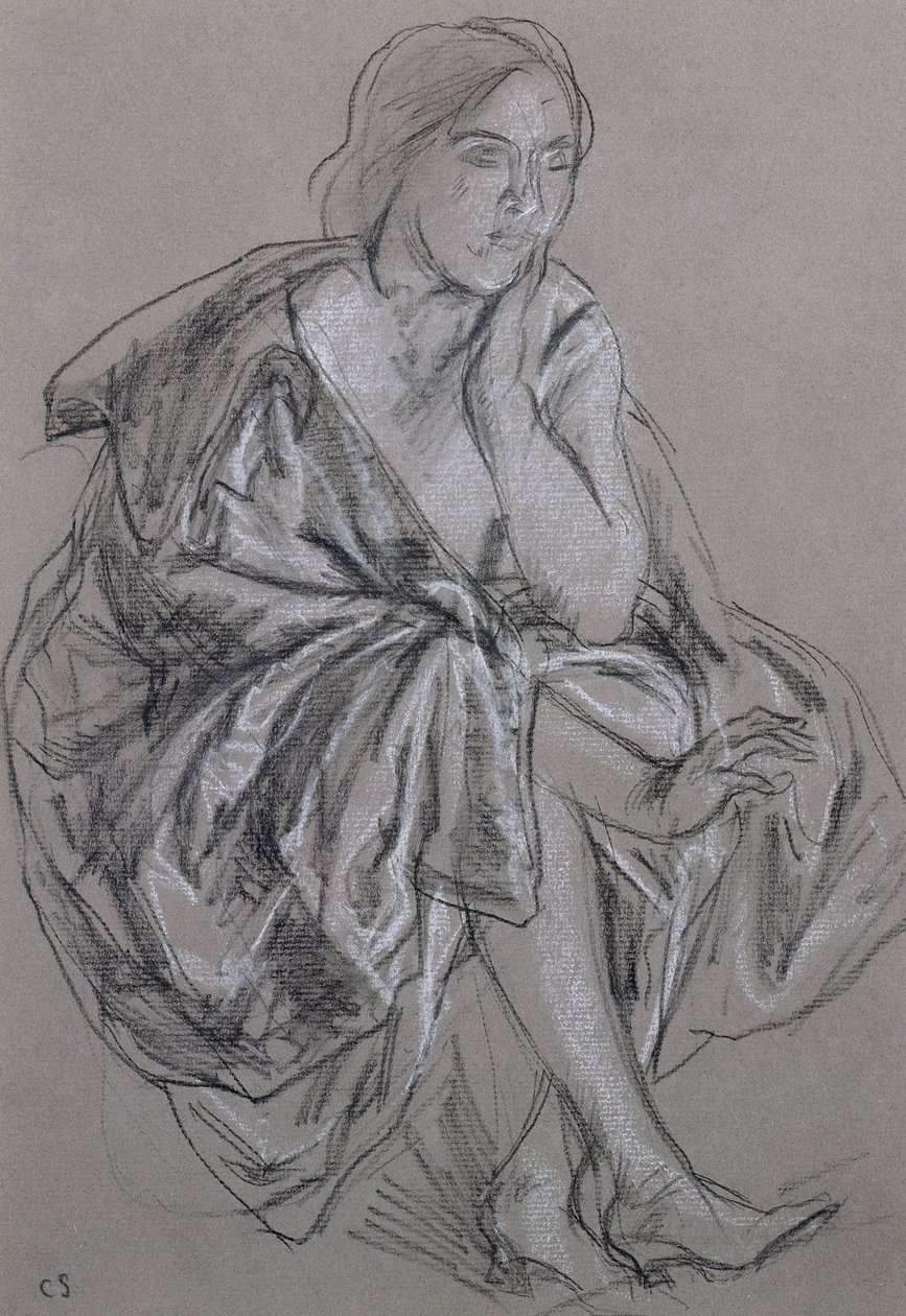 Studium siedzącej kobiety, Siedząca kobieta Draped (kreda na papierze) autorstwa Charles Haslewood Shannon