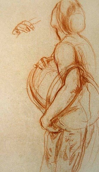 Studium kobiety trzymającej kosz dla „Sklepu z owocami”, 1913 (kreda na papierze) autorstwa Charles Haslewood Shannon