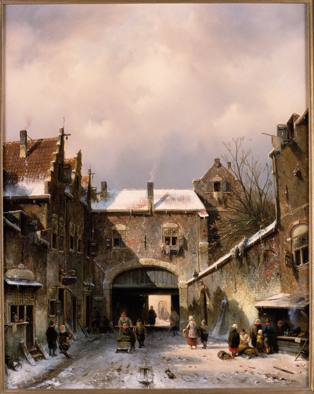 Wiejska scena uliczna w zimie, 1893 autorstwa Charles Henri Joseph Leickert