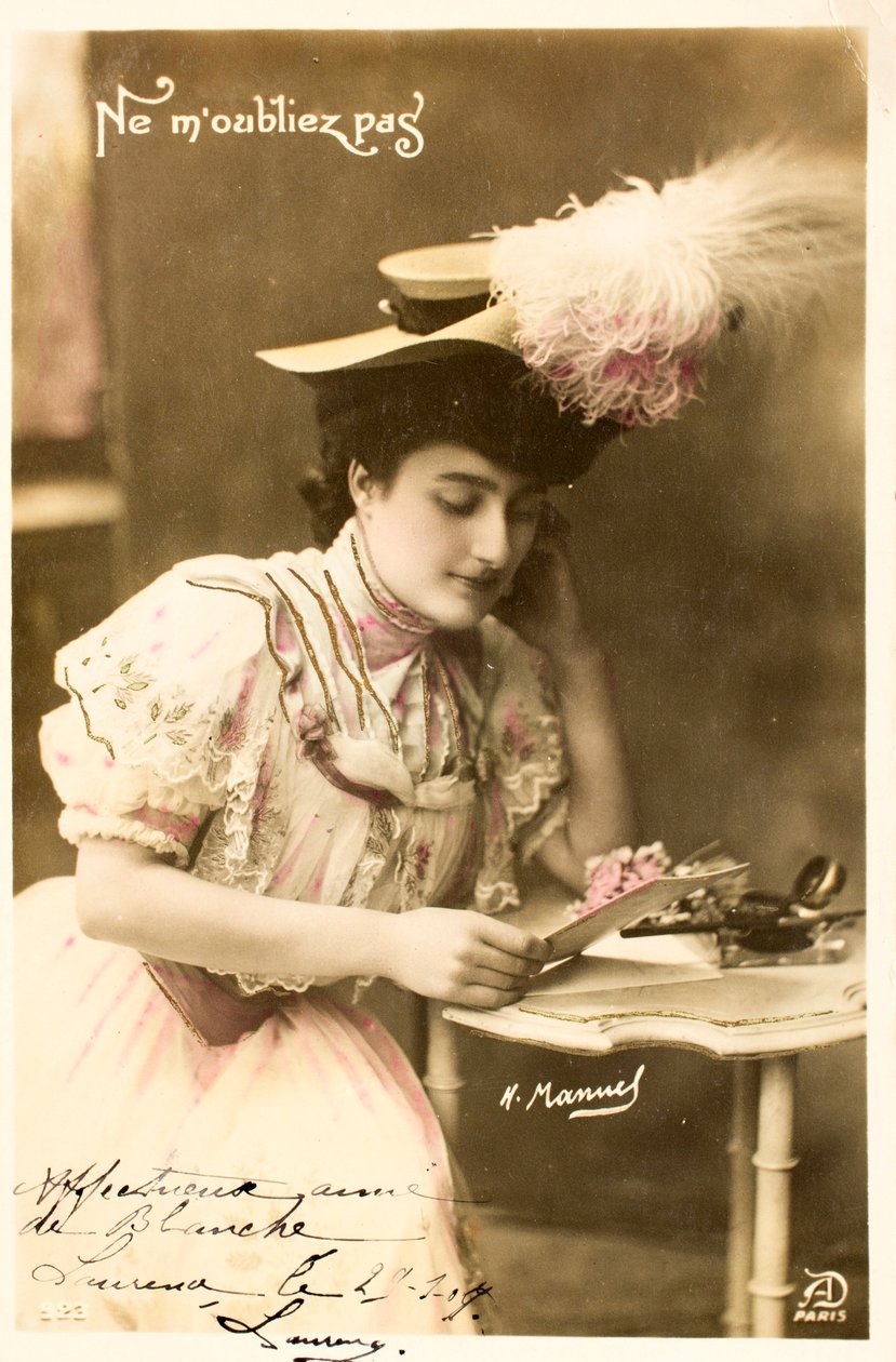 Stara pocztówka/Nie zapomnij o mnie/Kobieta Belle Epoque autorstwa Augustus Kollner