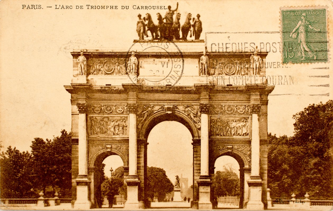 Pocztówka/Arc de Triomphe du Carrousel/Paryż/Seine/Ile de France/Francja autorstwa Augustus Kollner