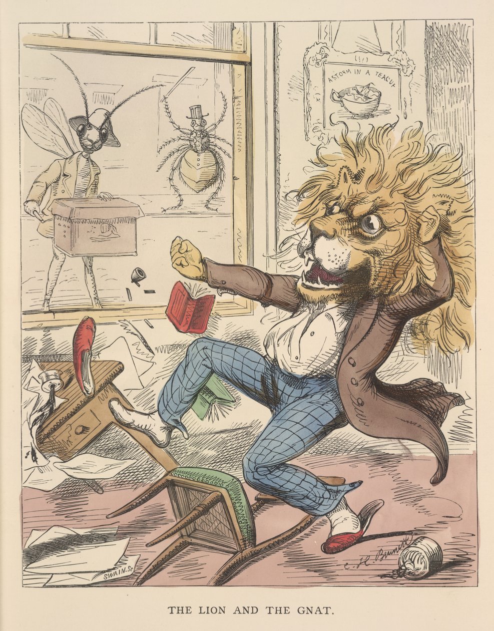 Lew i komar, ilustracja z „Bajek Ezopa i innych” autorstwa Charles Henry (after) Bennett