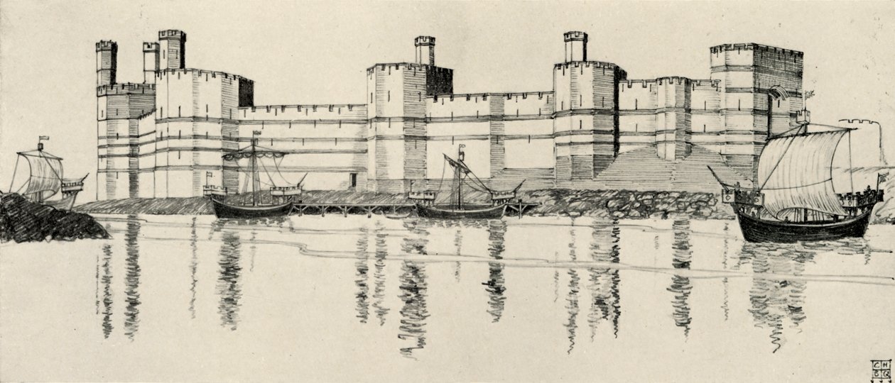 Zewnętrzna część zamku Caernarvon, Północna Walia, 1931 autorstwa Charles Henry Bourne Quennell