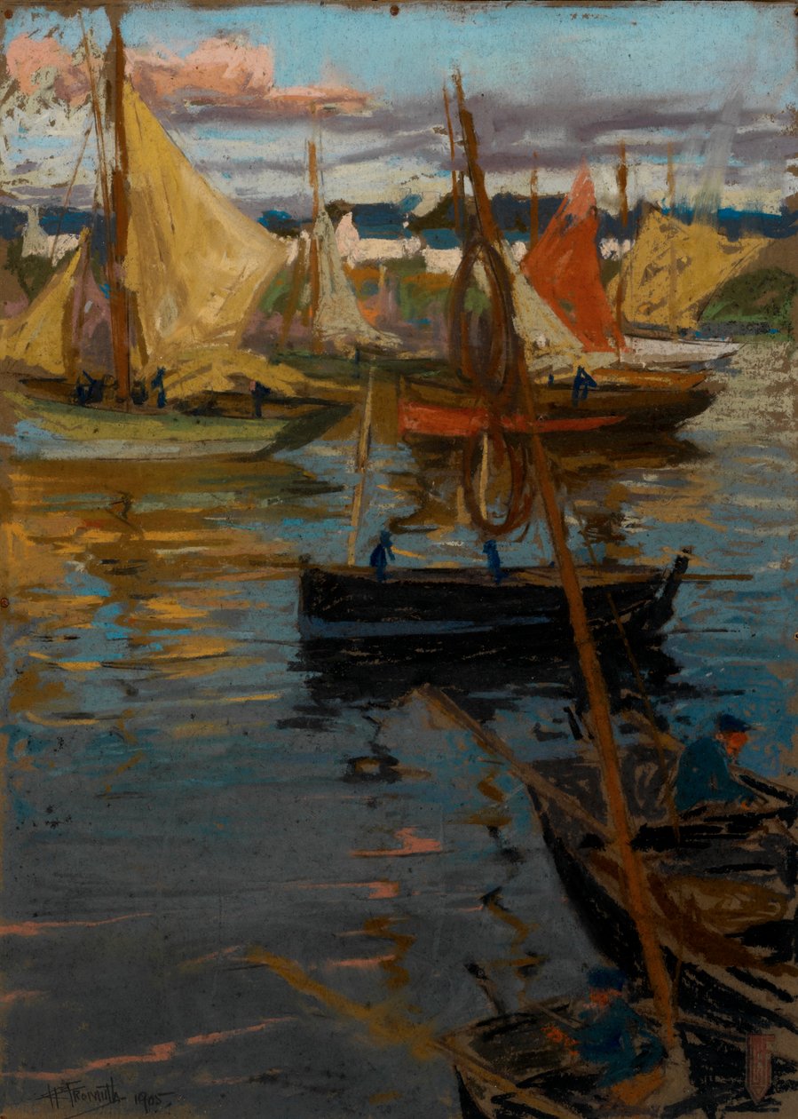 Wieczorna poświata z różanym szlakiem w cieniu (Łodzie Concarneau) autorstwa Charles Henry Fromuth