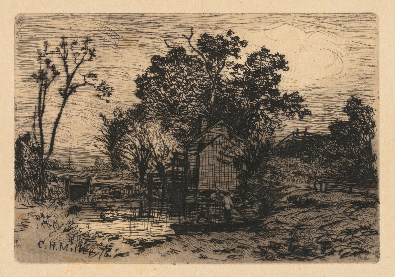 Domek i dwie postacie w łodzi autorstwa Charles Henry Miller