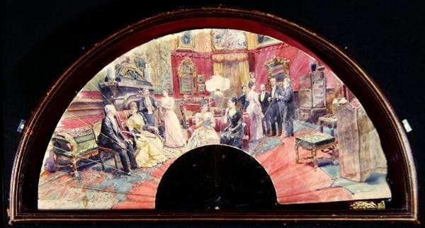 Wachlarz przedstawiający spotkanie towarzyskie po obiedzie w salonie autorstwa Charles Henry Tenre