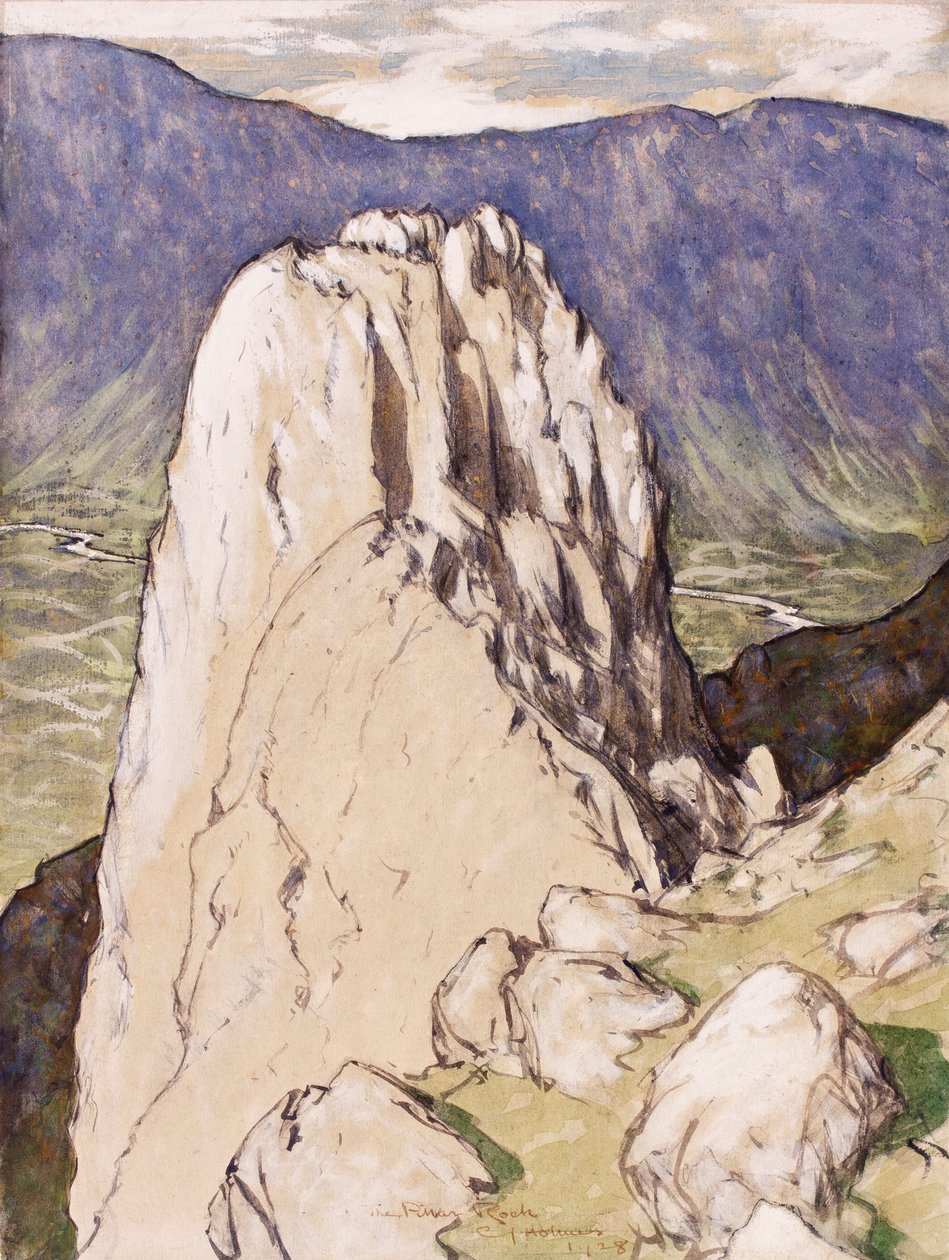The Pillar Rock, 1928 (atrament, toaleta i gwasz na papierze) autorstwa Charles John Holmes