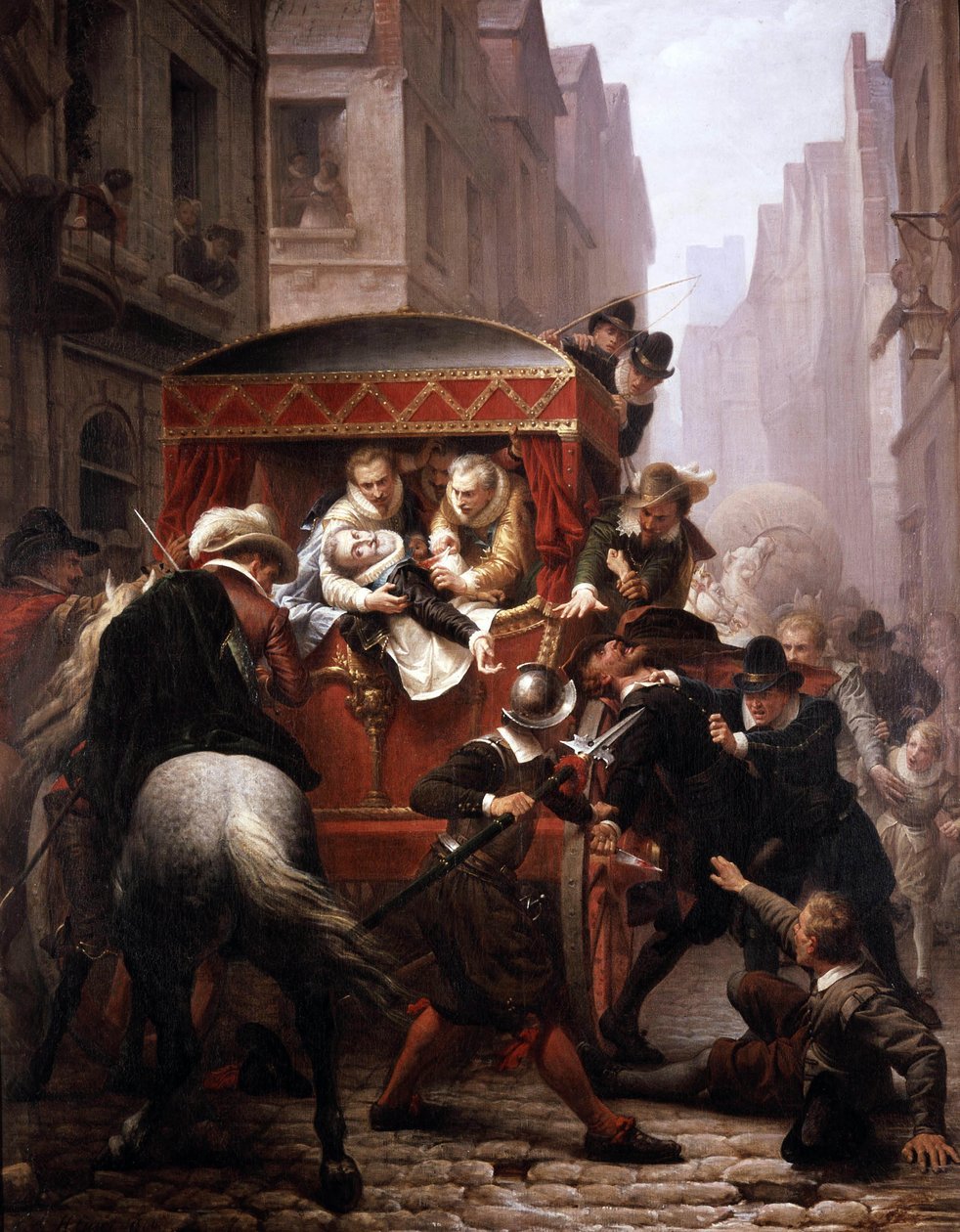 Morderstwo francuskiego króla Henryka IV przez Ravaillaca w 1610 roku w Paryżu (olej na płótnie) autorstwa Charles Housez