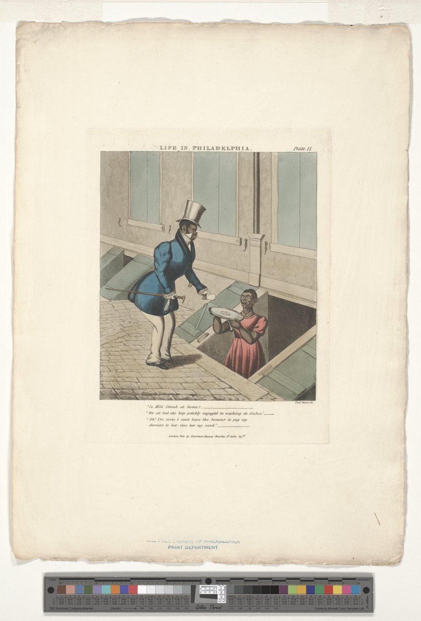Calling on Mifs Dinah, numer rejestracyjny 11 z 20, zaadaptowany z Life in Philadelphia Edward W. Clay (1799-1857) autorstwa Charles Hunt