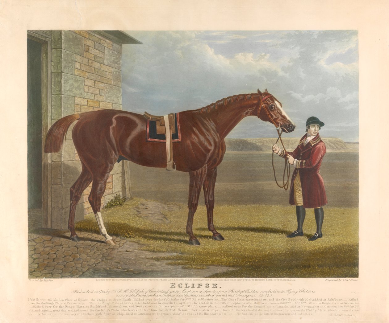 „Eclipse” / „Został wyhodowany w 1764 roku przez J.R.H. Wm. Cuke of Cumberland, kupiony przez Marska, syn Squirt, syn Gartletta Childersa, rodzony brat Flying Childersa... autorstwa Charles Hunt