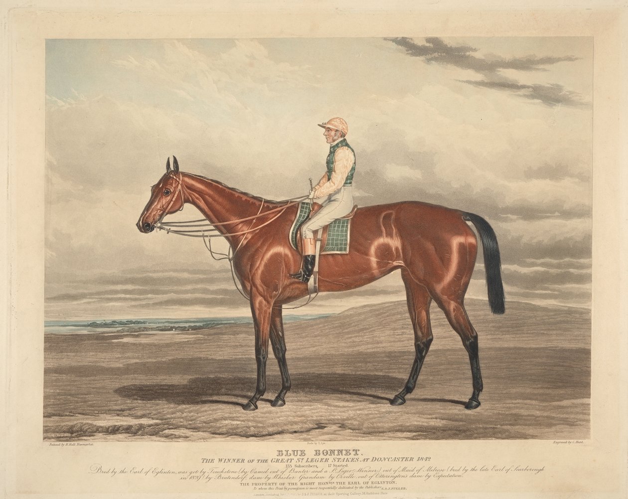 Wyścigi: Blue Bonnet. Zwycięzca wielkich St. Leger Stakes w Doncaster w 1842 roku autorstwa Charles Hunt