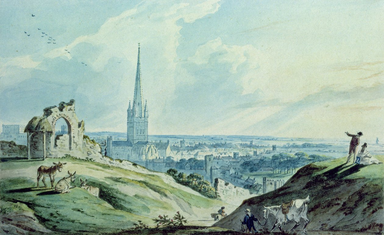 Widok na Norwich, ze wzgórza Mouseshold, w pobliżu ruin zamku Ketts autorstwa Charles, II Catton