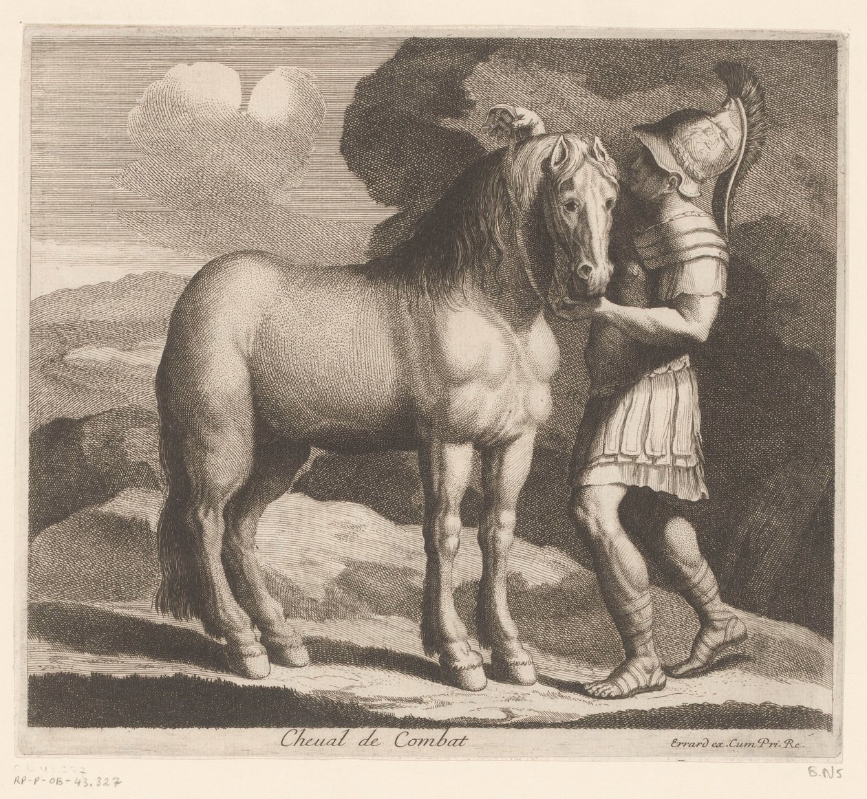 Żołnierz zaprzęga konia Cheval de Combat (tytuł na obiekcie) Seria zwierzęca (tytuł serii) autorstwa Charles II Errard (attributed to)