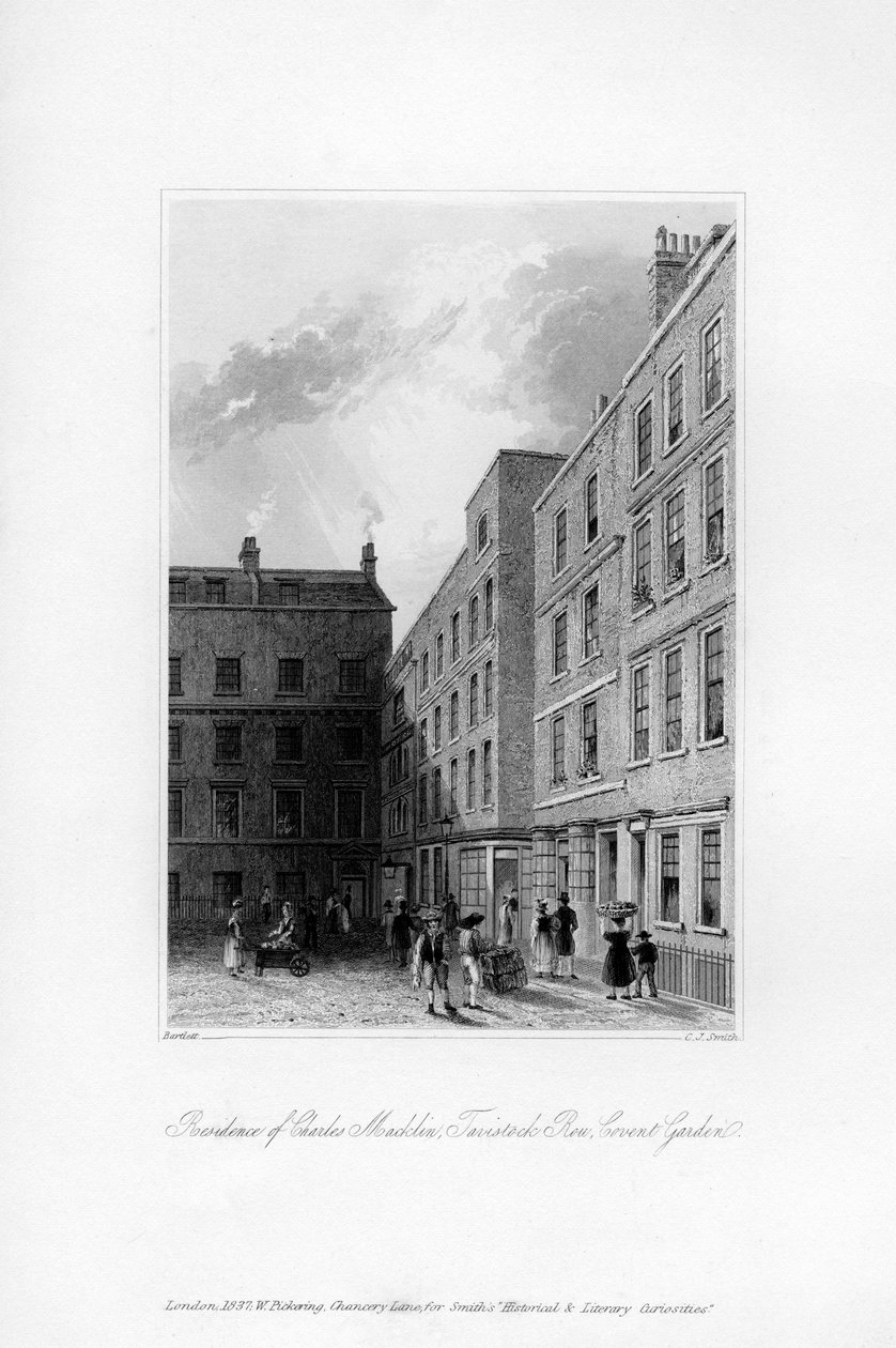Zewnętrzna część ostatniej rezydencji Charlesa Macklina, Tavistock Row, Covent Garden, 1840. autorstwa Charles J. Smith
