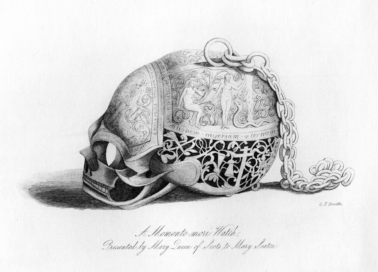 Zegarek Memento-Mori podarowany przez Mary Queen of Scots Mary Seaton, XVI w., 1840 r. autorstwa Charles J. Smith
