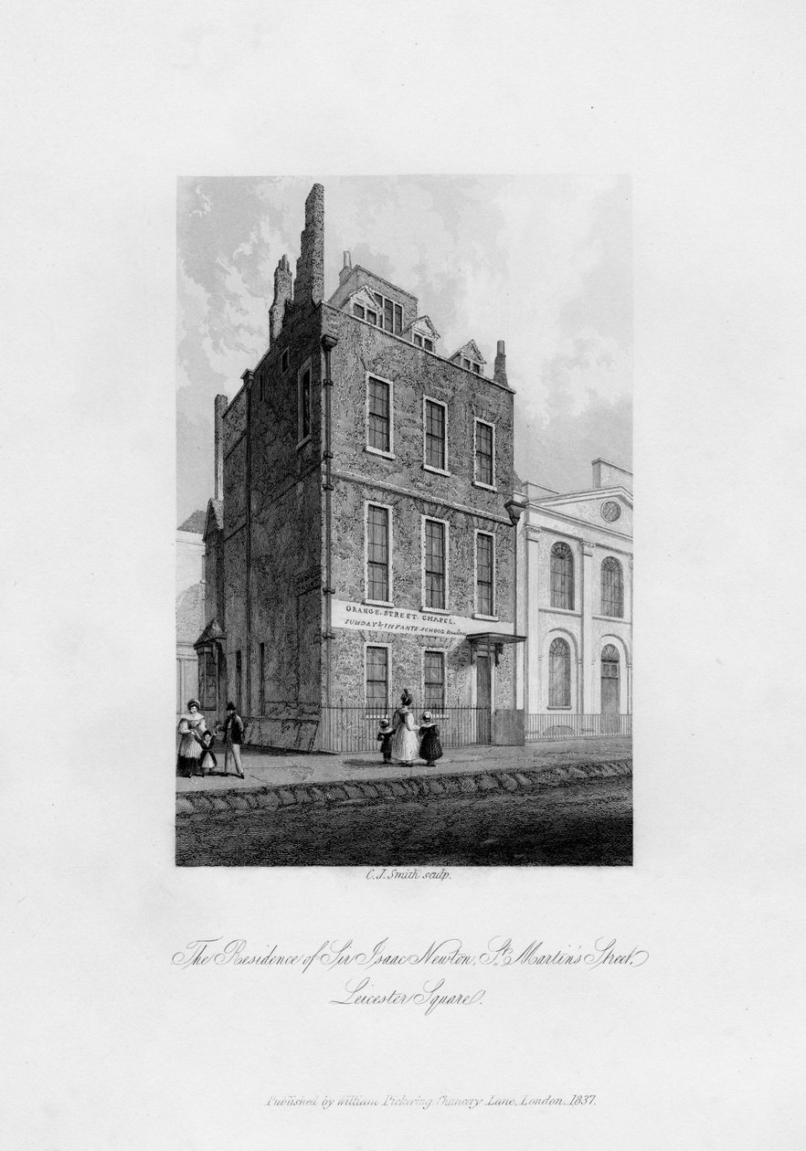 Rezydencja Sir Isaaca Newtona, St Martins Street, Leicester Square, 1840 autorstwa Charles J. Smith