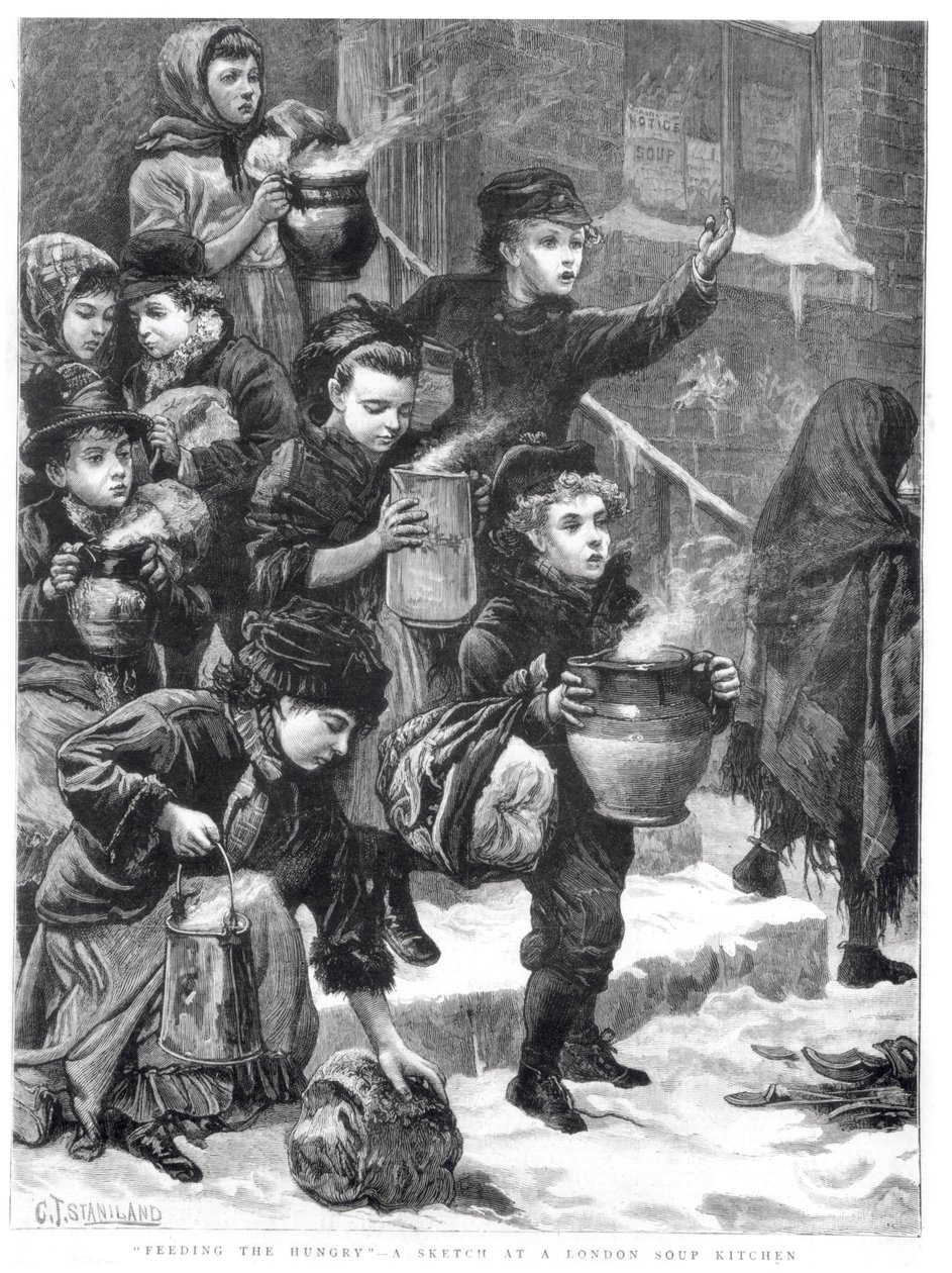 Nakarmić głodnych, London Soup Kitchen, 1880 autorstwa Charles J. Staniland