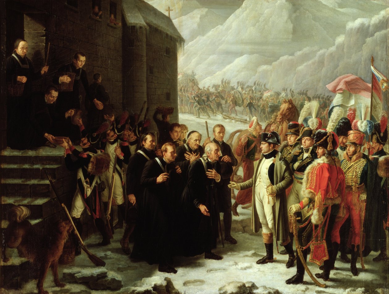 Pierwszy konsul odwiedzający Hospicjum Mont Saint-Bernard, 20 maja 1800, 1810 autorstwa Charles Jacques Lebel