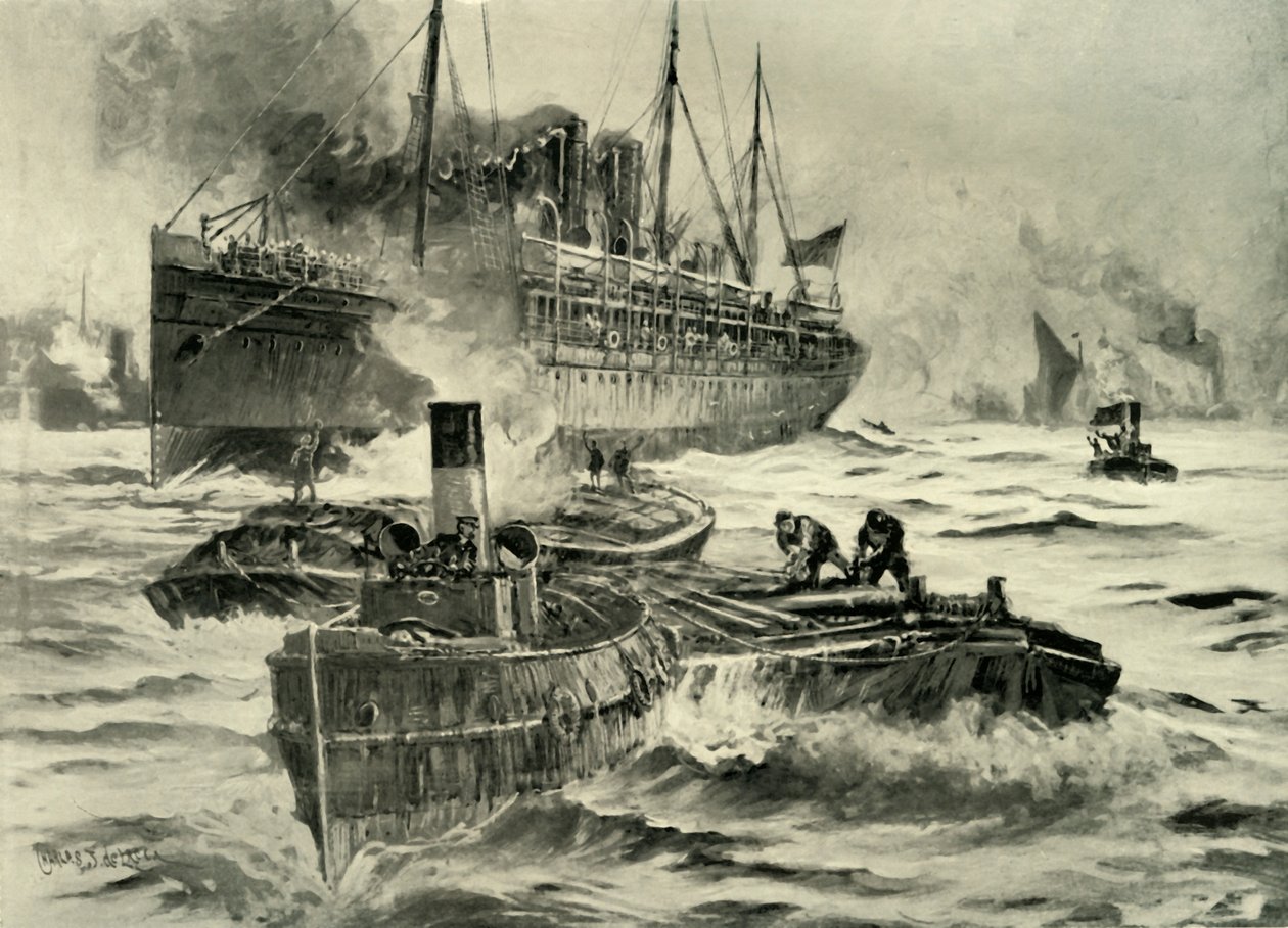 „Wybuch wojny – transport wyjeżdżający z Anglii na przylądek”, 1900. autorstwa Charles John de Lacy