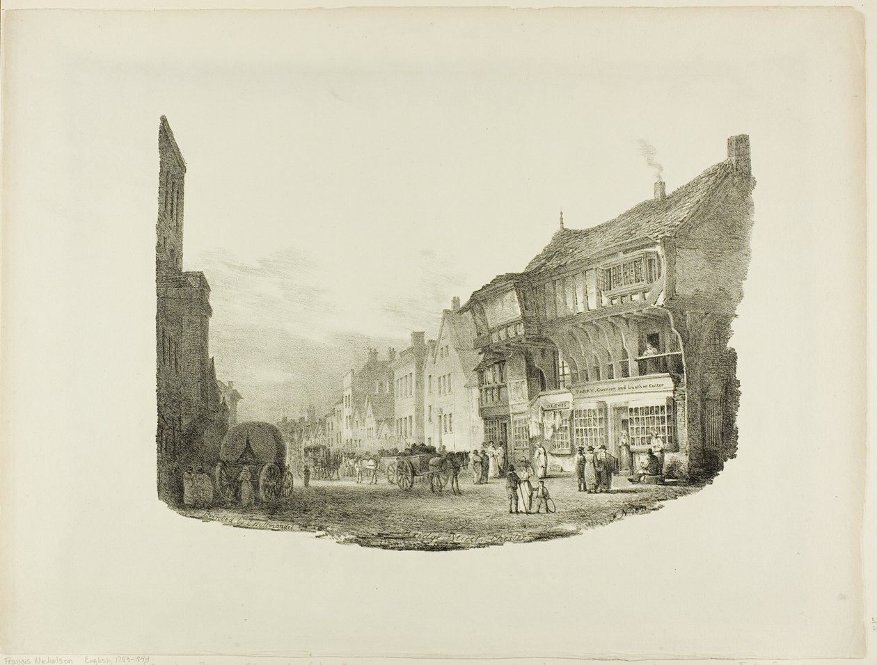 Bridge Street, Chester, z „Impresje litograficzne szkiców z natury” autorstwa Charles Joseph Hullmandel