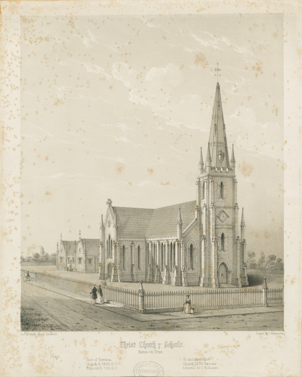 Burton-upon-Trent - Christ Church and Schools: grawerowanie, nd [1789-1850] (druk) autorstwa Charles Joseph Hullmandel