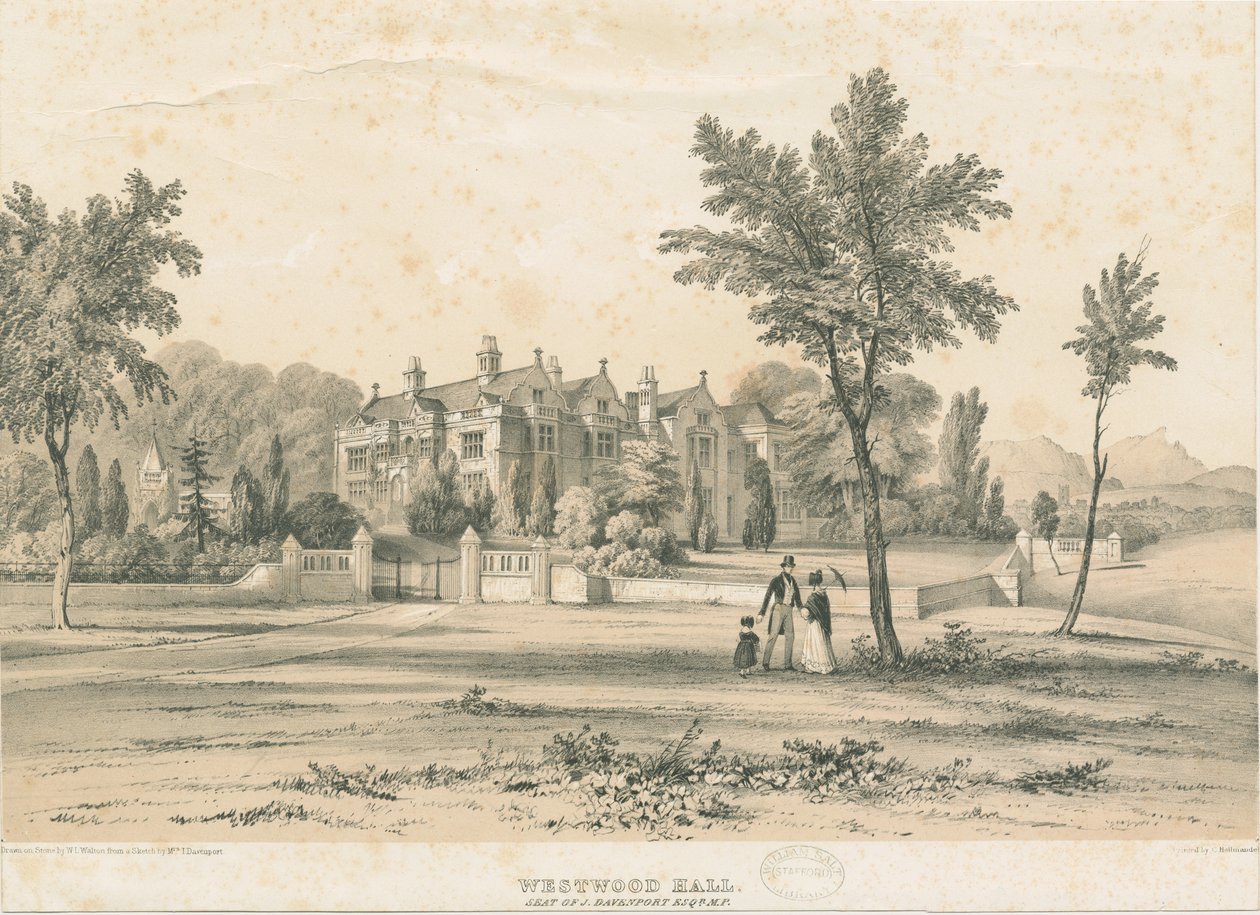 Westwood Hall: przyciemniana litografia, bd [1832-1841] autorstwa Charles Joseph Hullmandel