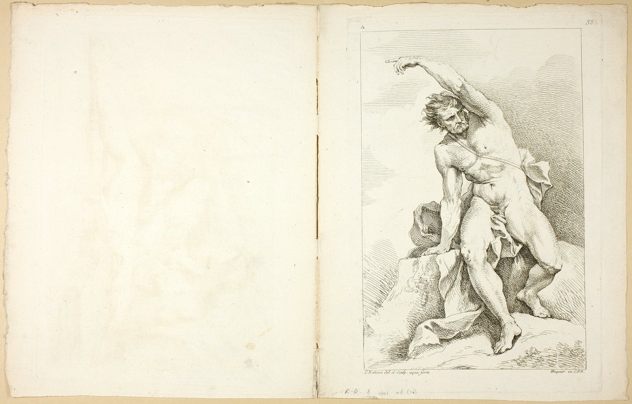Figura (recto i verso) z Premier livre de figures d’Academies grawerowana częściowo przez profesorów Akademii Królewskiej autorstwa Charles Joseph Natoire