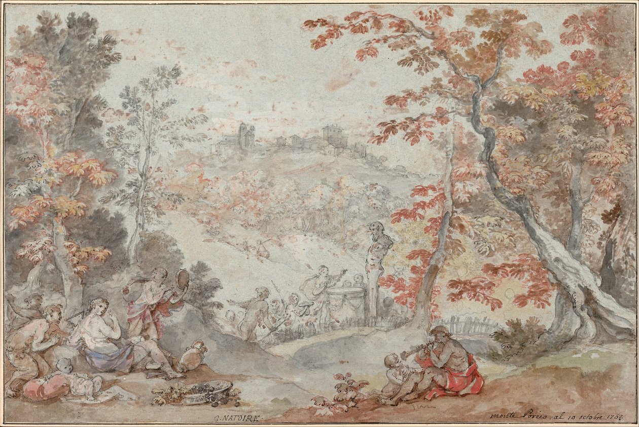 Włoski pejzaż jesienny z Monte Porzio i ofiarą dla Pana, 1763 autorstwa Charles Joseph Natoire