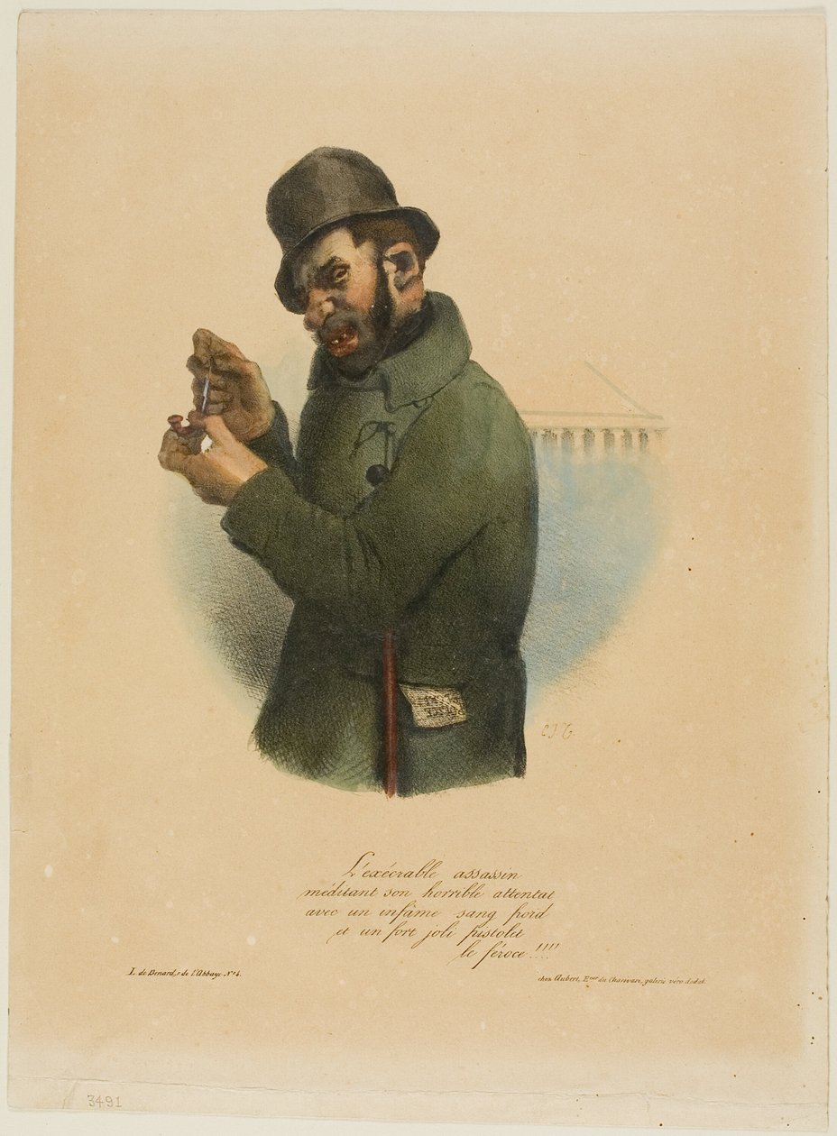 Wstrętny zabójca rozważa swój straszliwy atak... autorstwa Charles Joseph Traviès