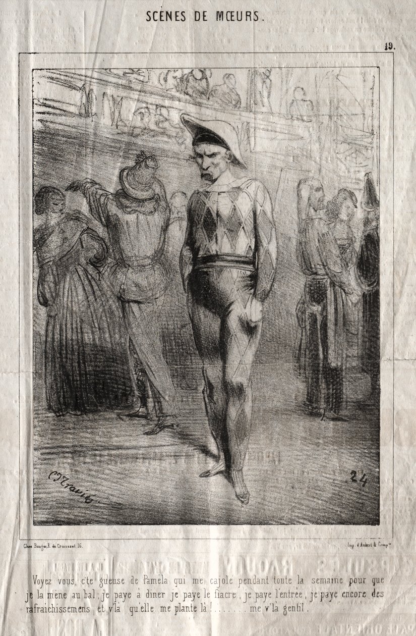 Sceny obyczajowe: Widzisz, to kolejka Pameli namawia mnie przez cały tydzień, żebym zabrał ją na bal... autorstwa Charles Joseph Traviès de Villers