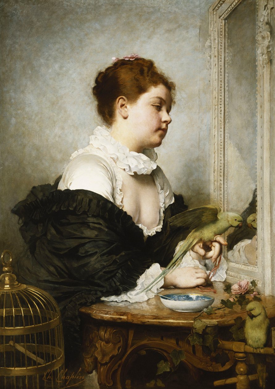 Młoda Dziewczyna z Papużkami, autorstwa Charles Joshua Chaplin