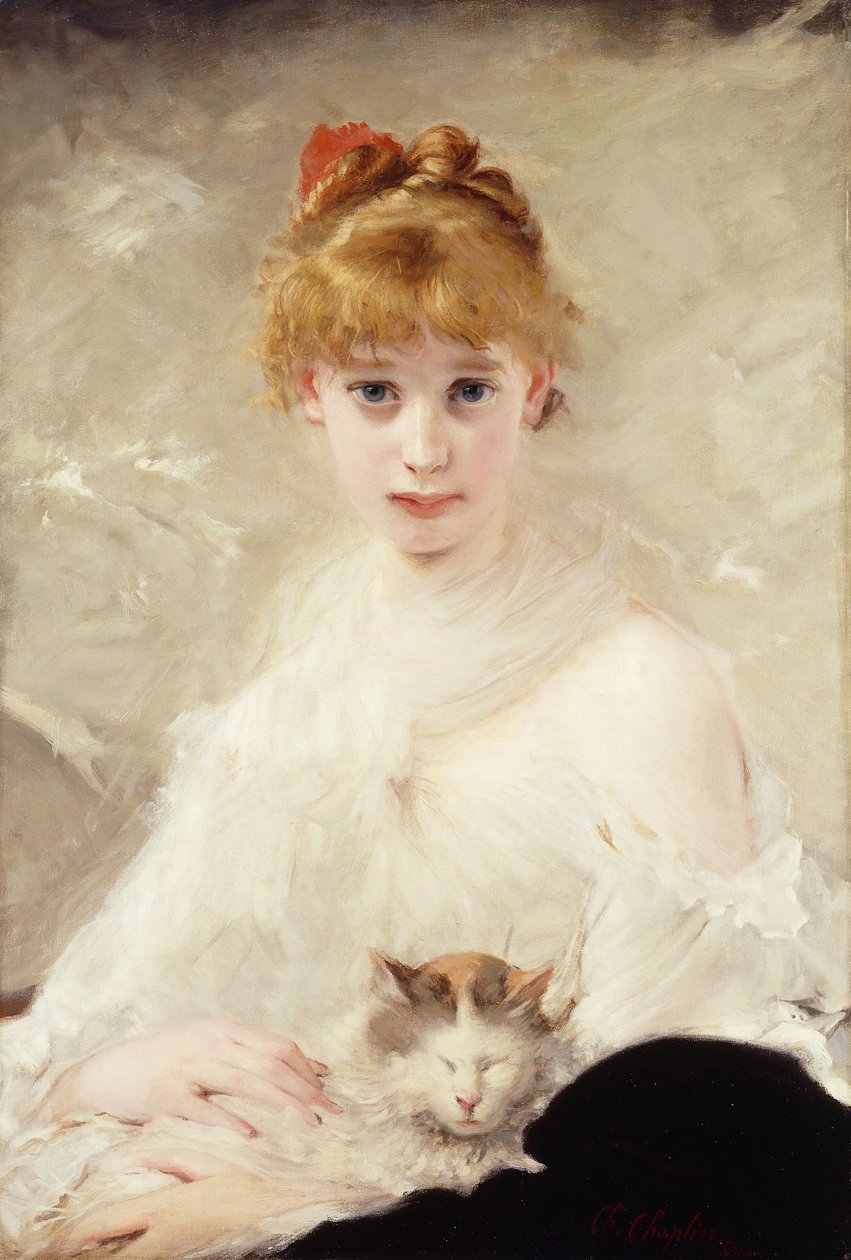 Młoda dziewczyna z kotem; Dziewczyna z kotem, autorstwa Charles Joshua Chaplin