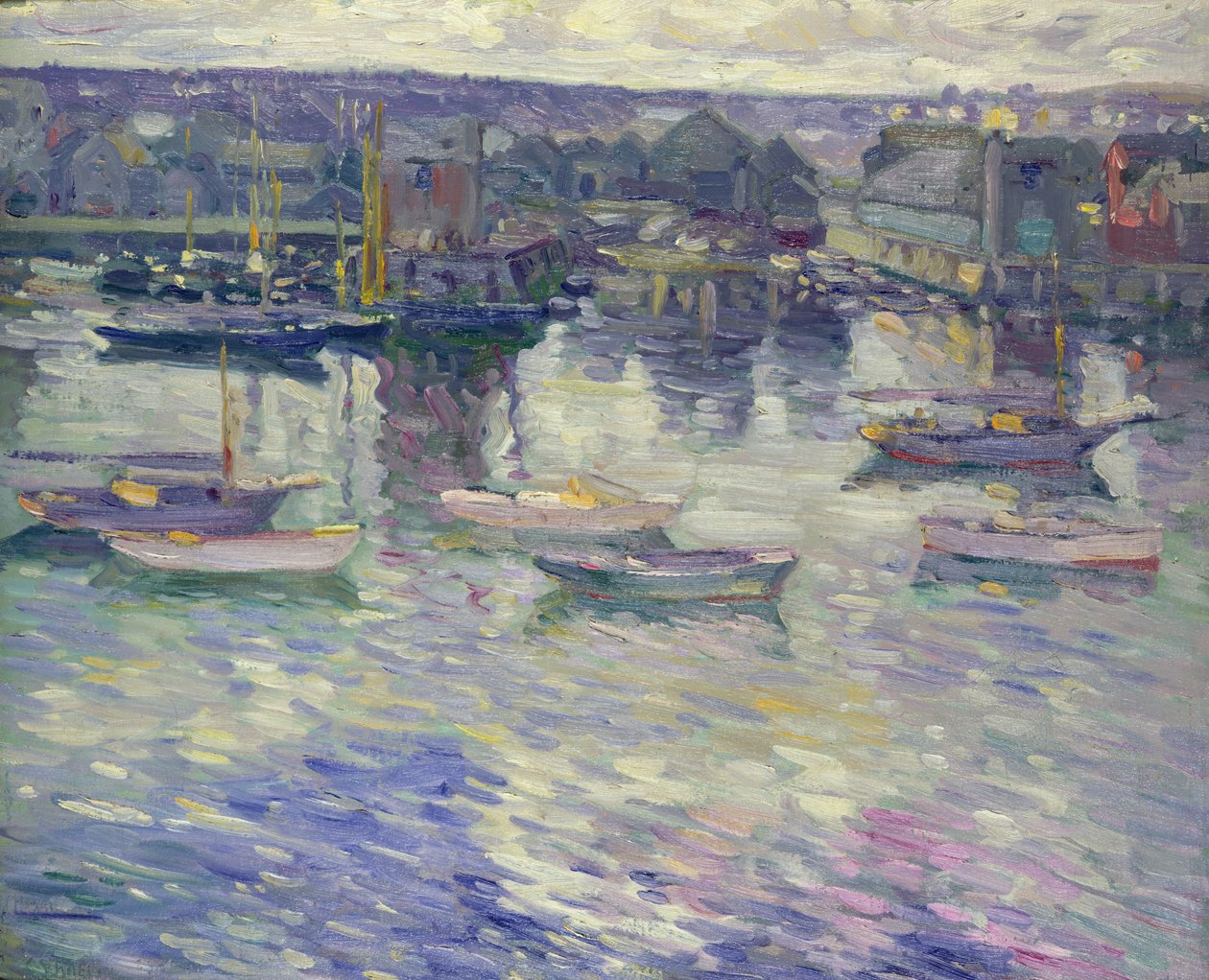 Zacumowane łodzie, ok. 1919 (olej na płótnie) autorstwa Charles Kaelin