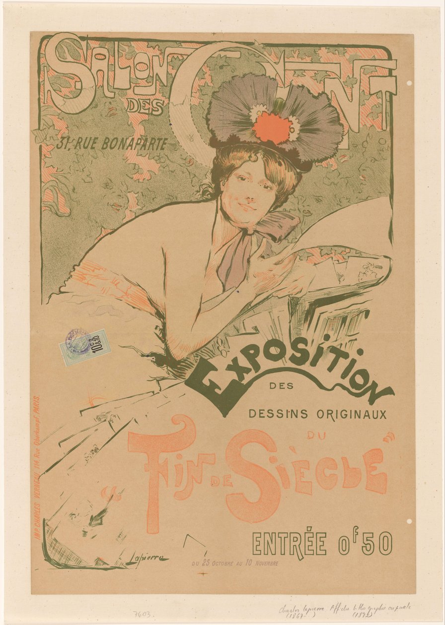 Poster voor een expositie van de Salon des Cent Salon des Cent Wystawa oryginalnych rysunków z końca wieku (tytuł na obiekcie) autorstwa Charles Lapierre