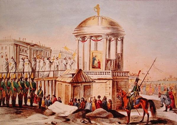 Błogosławieństwo wód w Petersburgu, ok. 1820 (litografia kolorowa) autorstwa Charles Lasteyrie du Saillant
