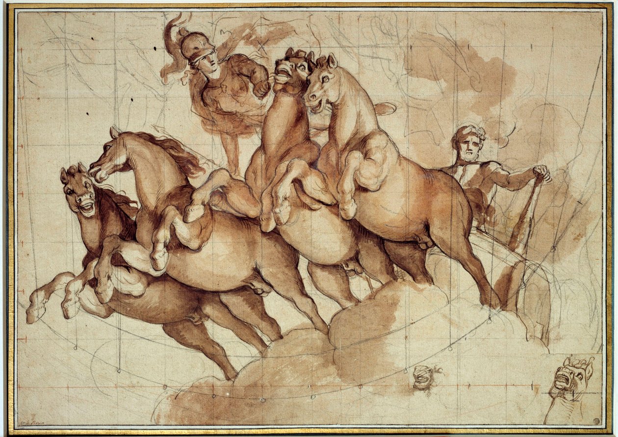 Apoteoza Herkulesa Czerwona kreda i czarny tusz autorstwa Charlesa Lebruna (Le Brun) (1619-1690) XVII w. Niedz. 0,32x0,45m. Paryż, Luwr autorstwa Charles Le Brun