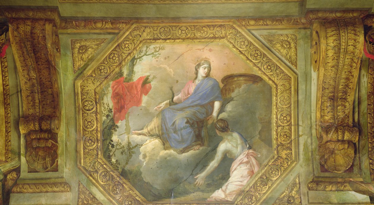 Sufit hotelu de La Rivière detal Psyche błagający Juno, 1653 olej na płótnie autorstwa Charles Le Brun