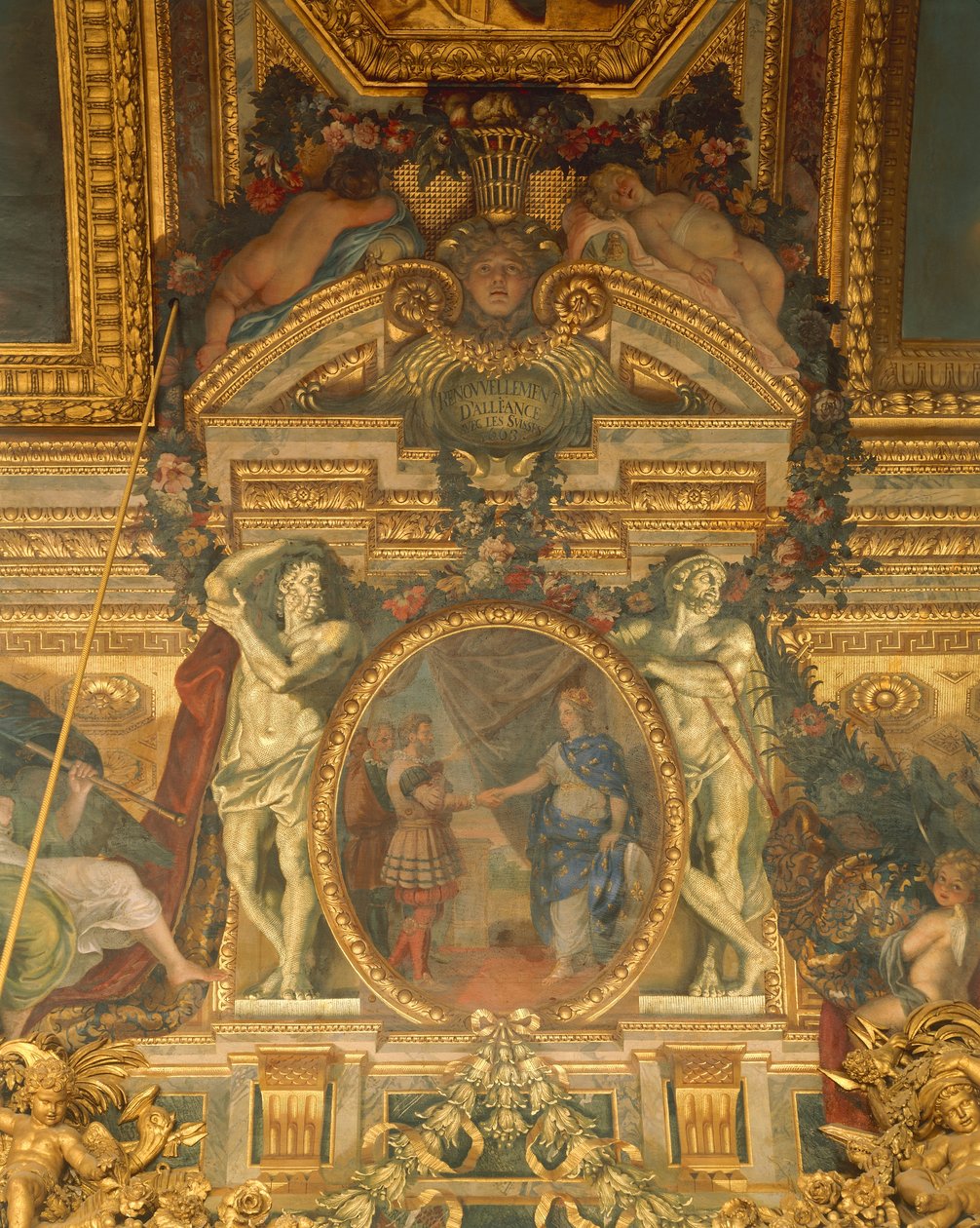Detal dekoracji autorstwa Charlesa Le Bruna (1619-1690), Sala Lustrzana, Pałac Wersalski (Lista Światowego Dziedzictwa UNESCO) autorstwa Charles Le Brun
