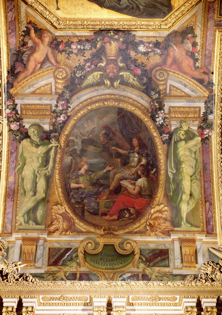 Porządek finansowy odzyskany w 1662 r., Malowidło sufitowe z Galerie des Glaces autorstwa Charles Le Brun