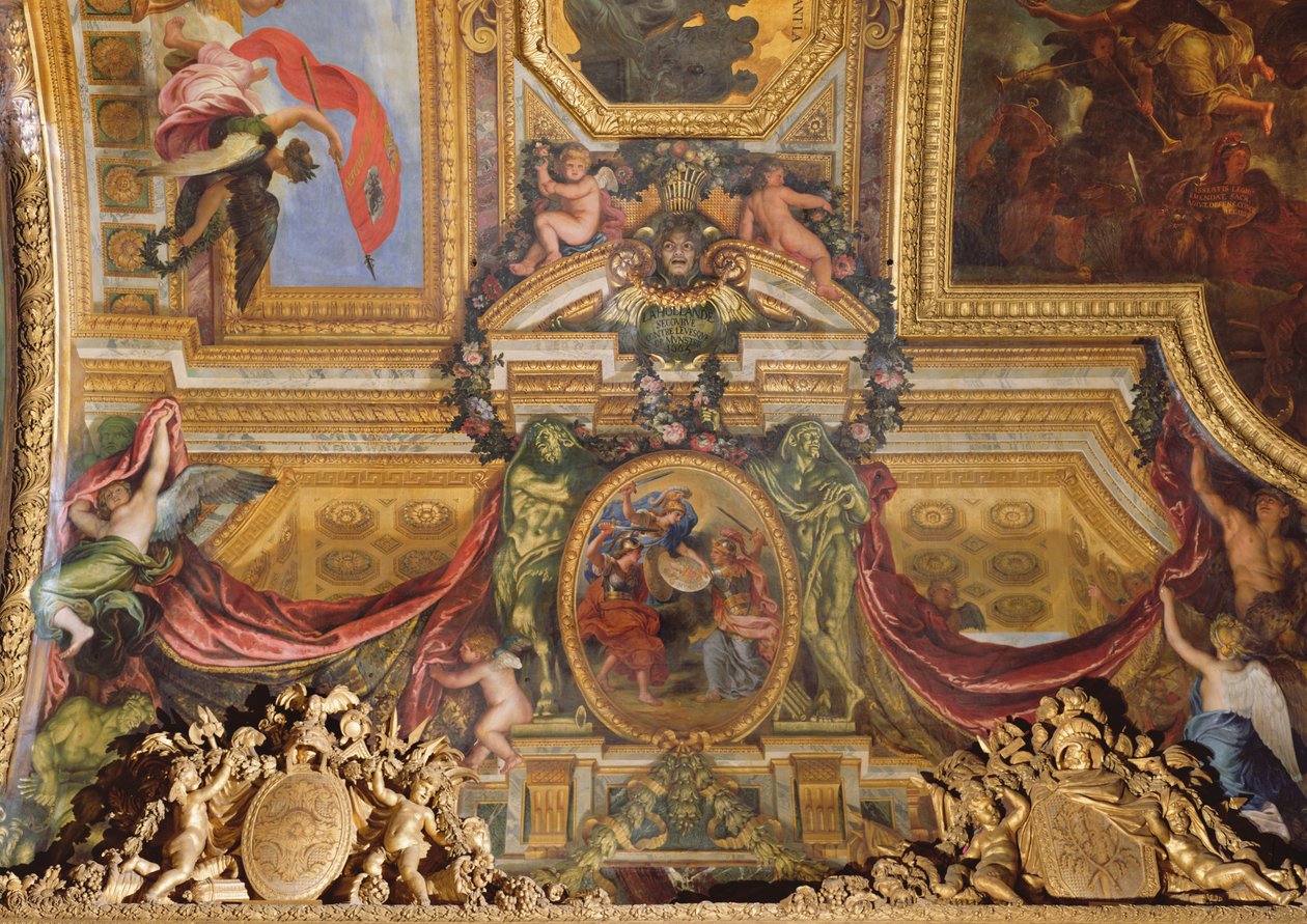 Holandia pomagająca przeciwko biskupowi Munster, 1665, Malowidło na suficie z Galerie des Glaces autorstwa Charles Le Brun