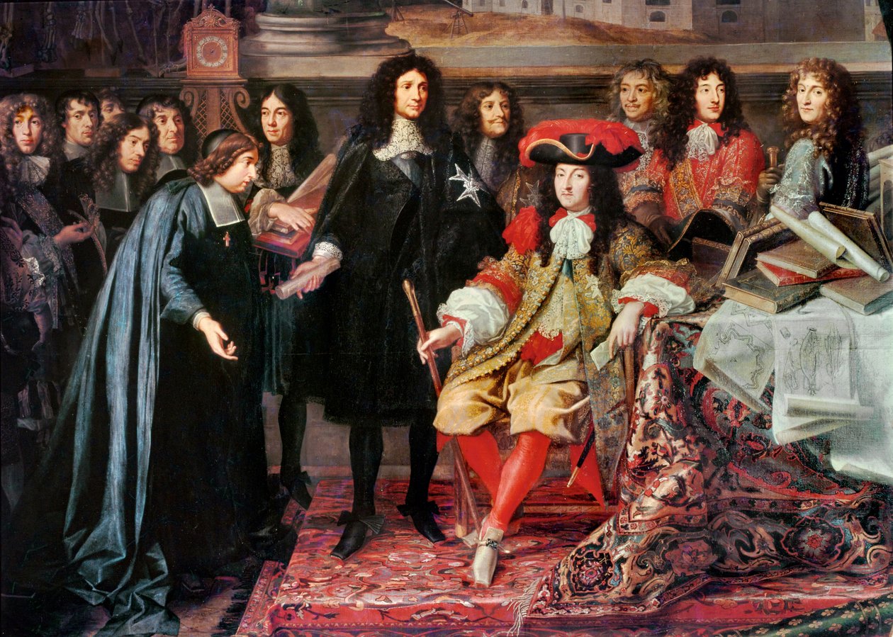 Ludwik XIV zakłada Akademię Nauk ... autorstwa Charles Le Brun