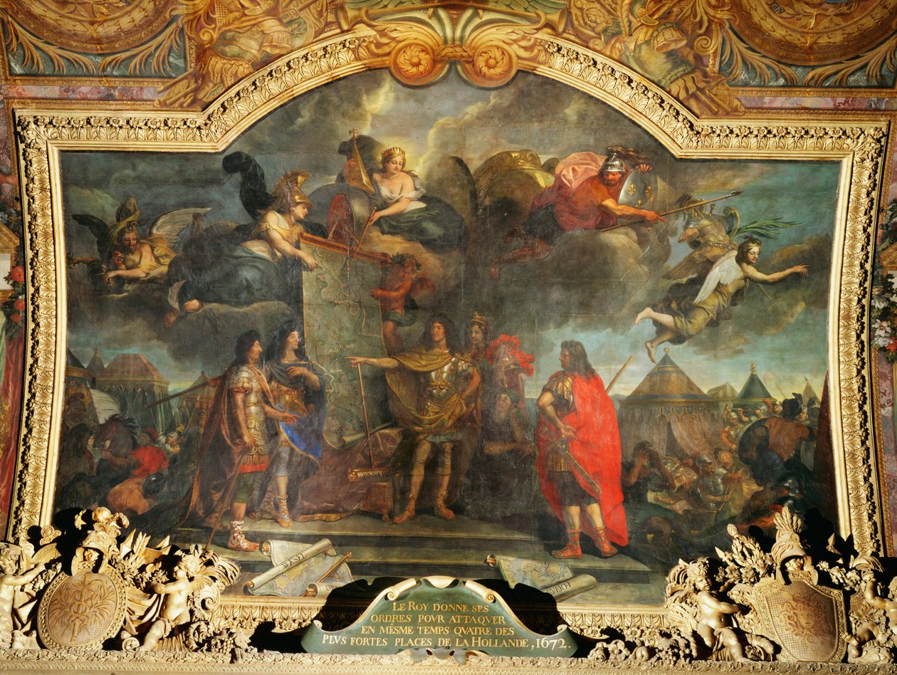 Ludwik XIV wydaje rozkaz zaatakowania czterech twierdz w Holandii ... autorstwa Charles Le Brun